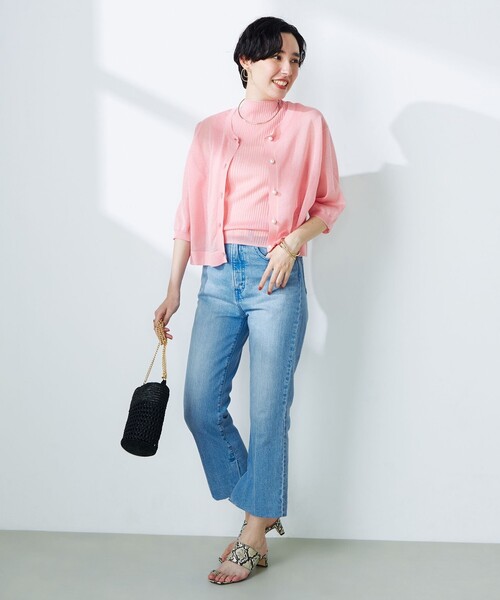 NOLLEY’S（ノーリーズ）の「《手洗い可能》《アンサンブル対応》シアークルーネックカーディガン（カーディガン/ボレロ・レディース・ピンク/ベージュ/ブラック・38）」の13枚目の写真