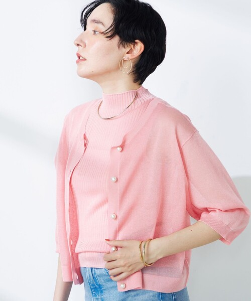 NOLLEY’S（ノーリーズ）の「《手洗い可能》《アンサンブル対応》シアークルーネックカーディガン（カーディガン/ボレロ・レディース・ピンク/ベージュ/ブラック・38）」の15枚目の写真