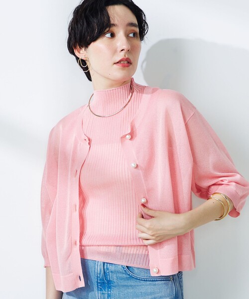 NOLLEY’S（ノーリーズ）の「《手洗い可能》《アンサンブル対応》シアークルーネックカーディガン（カーディガン/ボレロ・レディース・ピンク/ベージュ/ブラック・38）」の16枚目の写真