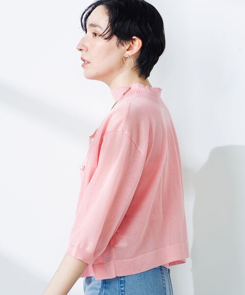 NOLLEY’S（ノーリーズ）の「《手洗い可能》《アンサンブル対応》シアークルーネックカーディガン（カーディガン/ボレロ・レディース・ピンク/ベージュ/ブラック・38）」の17枚目の写真