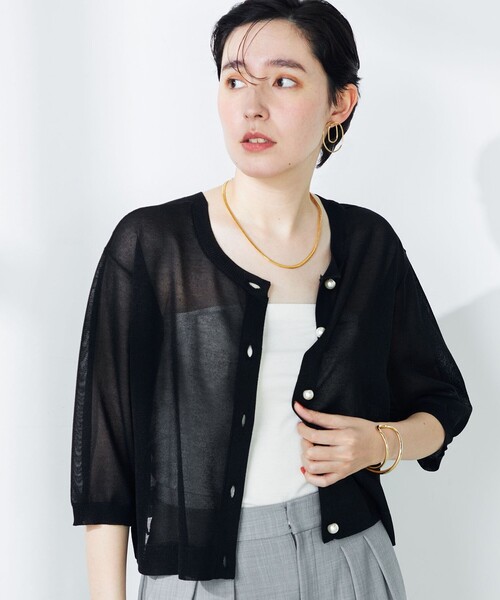 NOLLEY’S（ノーリーズ）の「《手洗い可能》《アンサンブル対応》シアークルーネックカーディガン（カーディガン/ボレロ・レディース・ピンク/ベージュ/ブラック・38）」の21枚目の写真