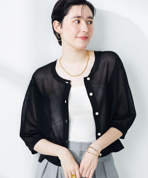 NOLLEY’S（ノーリーズ）の「《手洗い可能》《アンサンブル対応》シアークルーネックカーディガン（カーディガン/ボレロ・レディース・ピンク/ベージュ/ブラック・38）」の22枚目の写真