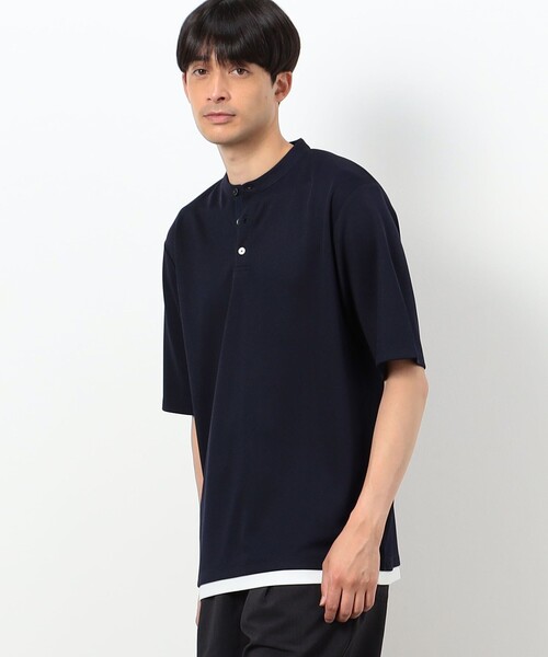 COMME CA ISM（コムサイズム）の「AQUAROBE リサイクル カノコ フェイクレイヤード バンドカラーポロシャツ（ポロシャツ・メンズ・ホワイト/ネイビー・MEDIUM/LARGE）」の2枚目の写真