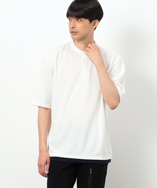 COMME CA ISM（コムサイズム）の「AQUAROBE リサイクル カノコ フェイクレイヤード バンドカラーポロシャツ（ポロシャツ・メンズ・ホワイト/ネイビー・MEDIUM/LARGE）」の4枚目の写真