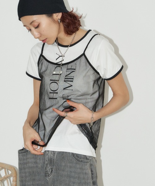 Auntie Rosa Holiday（アンティローザホリデー）の「シアーキャミソール（キャミソール・レディース・ブラック/オフホワイト・FREE）」の4枚目の写真