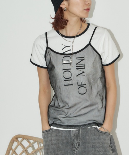 Auntie Rosa Holiday（アンティローザホリデー）の「シアーキャミソール（キャミソール・レディース・ブラック/オフホワイト・FREE）」の3枚目の写真