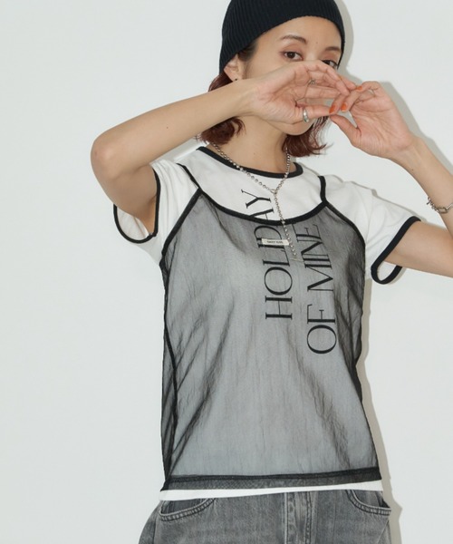 Auntie Rosa Holiday（アンティローザホリデー）の「シアーキャミソール（キャミソール・レディース・ブラック/オフホワイト・FREE）」の5枚目の写真