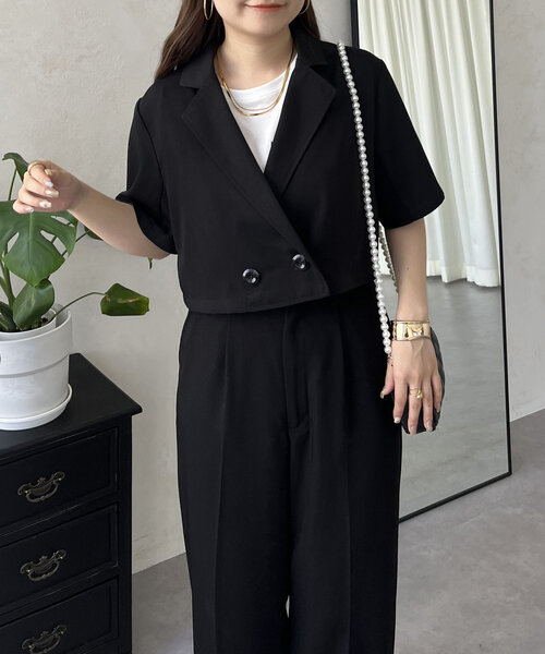 prose verse(プロズヴェール)の「ハーフスリーブショートジャケット(テーラードジャケット・レディース・ブラック・LARGE/MEDIUM)」の4枚目の写真