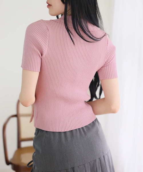 Girly Doll(ガーリードール)の「ダブルジップ襟付き半袖リブニットカーディガン(カーディガン/ボレロ・レディース・ブラック/ブルー/パープル/ホワイト・F)」の14枚目の写真