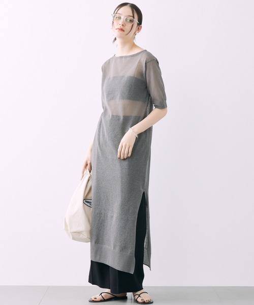 BABYLONE（バビロン）の「シアーニットロングワンピース（ワンピース・レディース・グレー/アイボリー・フリー）」の2枚目の写真