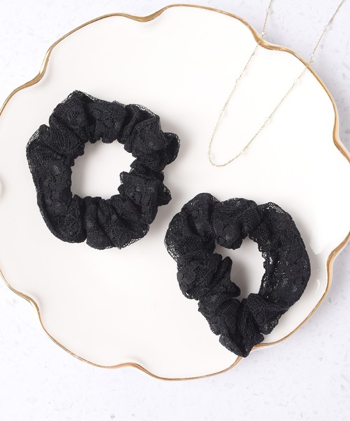 mamerin♪シュシュ付　黒色シングルリボン　くるみボタン 3個セット お買い得♡お揃い シュシュ付 シングルリボン くるみボタン 3個