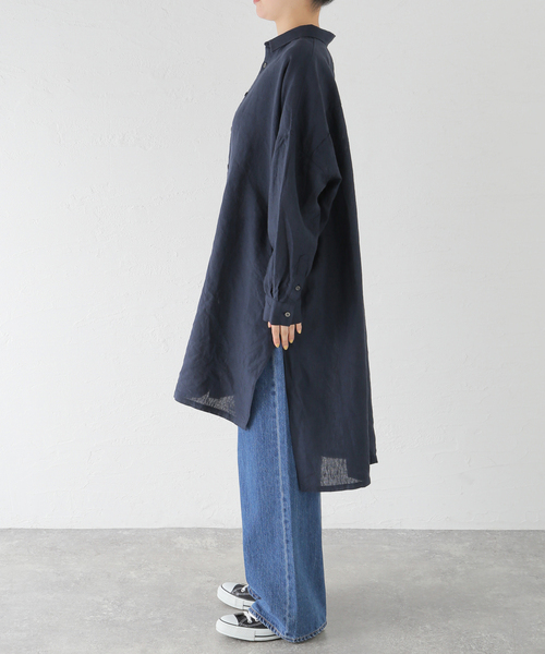 JOURNAL STANDARD LUXE（ジャーナルスタンダード　ラックス）の「40リネン チュニックシャツ（シャツ/ブラウス・レディース・ホワイト/ネイビー・FREE）」の3枚目の写真