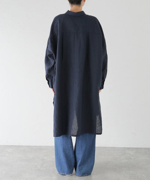 JOURNAL STANDARD LUXE（ジャーナルスタンダード　ラックス）の「40リネン チュニックシャツ（シャツ/ブラウス・レディース・ホワイト/ネイビー・FREE）」の4枚目の写真
