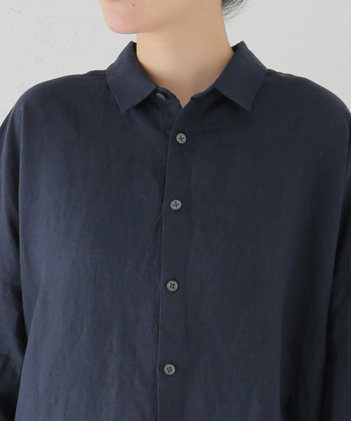 JOURNAL STANDARD LUXE（ジャーナルスタンダード　ラックス）の「40リネン チュニックシャツ（シャツ/ブラウス・レディース・ホワイト/ネイビー・FREE）」の5枚目の写真