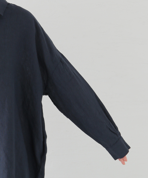 JOURNAL STANDARD LUXE（ジャーナルスタンダード　ラックス）の「40リネン チュニックシャツ（シャツ/ブラウス・レディース・ホワイト/ネイビー・FREE）」の7枚目の写真
