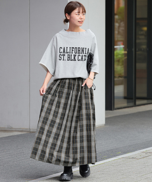 JOURNAL STANDARD relume（ジャーナルスタンダード　レリューム）の「ウォッシャブルチェックタフタイージースカート（スカート・レディース・ブラック/カーキ・FREE）」の3枚目の写真