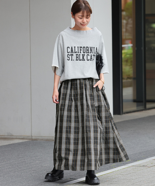 JOURNAL STANDARD relume（ジャーナルスタンダード　レリューム）の「ウォッシャブルチェックタフタイージースカート（スカート・レディース・ブラック/カーキ・FREE）」の4枚目の写真