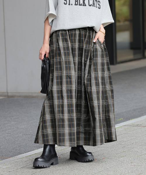 JOURNAL STANDARD relume（ジャーナルスタンダード　レリューム）の「ウォッシャブルチェックタフタイージースカート（スカート・レディース・ブラック/カーキ・FREE）」の9枚目の写真