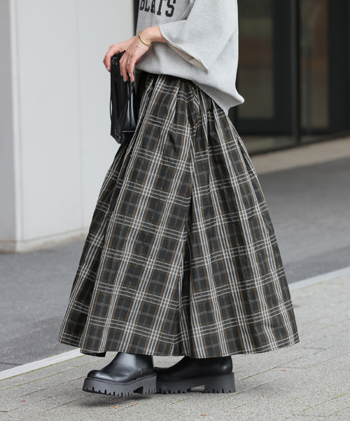 JOURNAL STANDARD relume（ジャーナルスタンダード　レリューム）の「ウォッシャブルチェックタフタイージースカート（スカート・レディース・ブラック/カーキ・FREE）」の10枚目の写真