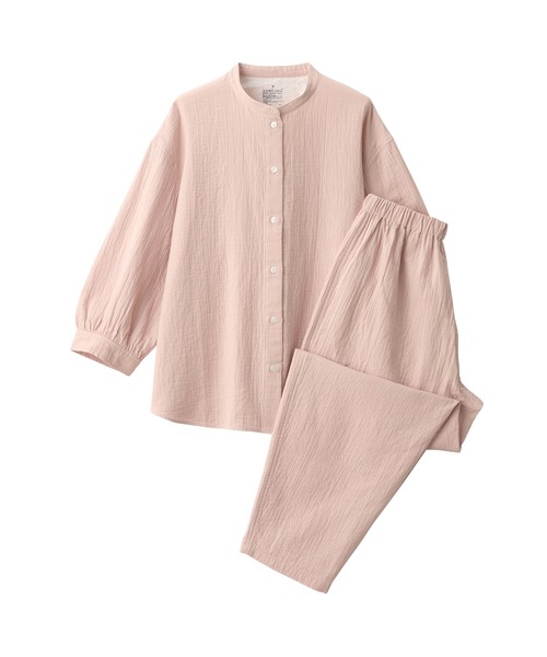 新作からSALEアイテム等お得な商品満載 婦人 スタンドカラー八分袖パジャマ（ルーム ふんわりしぼガーゼ ルームウェア・パジャマ