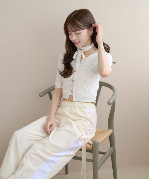 Ambre Neige（アンブルネージュ）の「ribbon side line pants / リボンサイドラインパンツ（その他パンツ・レディース・ブラック/アイボリー/ベビーピンク・FREE）」の2枚目の写真