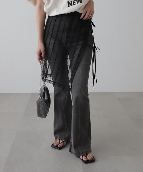 FREE'S MART（フリーズマート）の「レースラップスカート（スカート・レディース・ブラック/ホワイト・FREE）」の2枚目の写真