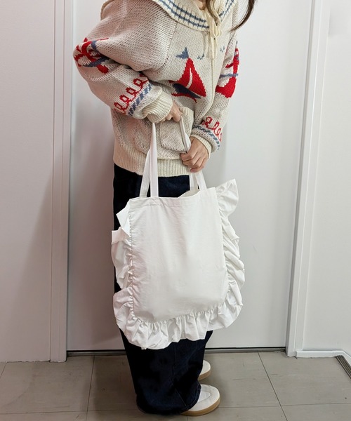 RUBY AND YOU（ルビーアンドユー）の「［select］フリルトートバッグ（トートバッグ・レディース・ホワイト/ブラック・FREE）」の8枚目の写真