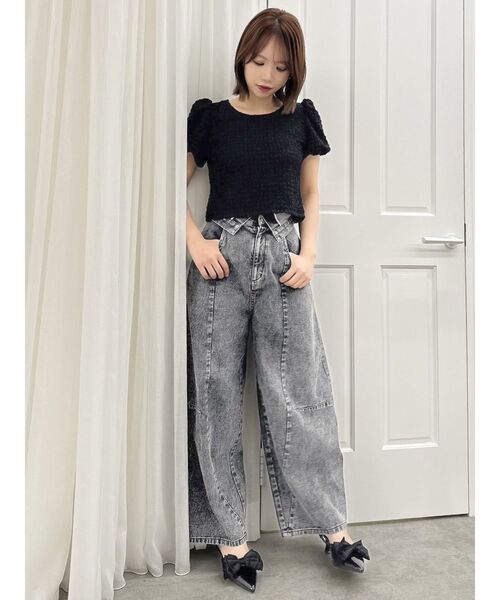 dazzlin(ダズリン)の「バックリボンシャーリングカットプルオーバー(Tシャツ/カットソー・レディース・パープル/オフホワイト/ブラック・FREE)」の7枚目の写真