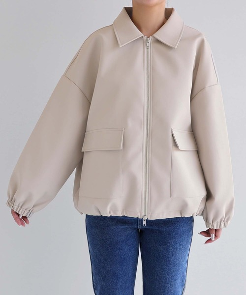 最終値下げ　人気完売カラー　myine ボリュームヘムブルゾン　ホワイト ダブルジップボリュームジャケットブルゾン（ブルゾン）｜andme