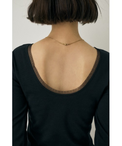 M_（エムアンダーバー）の「オーガニックコットン×リサイクルポリエステルチュールの2WAY長袖トップス（Tシャツ/カットソー・レディース・ブラック/ライトベージュ/グリーン・FREE）」の2枚目の写真