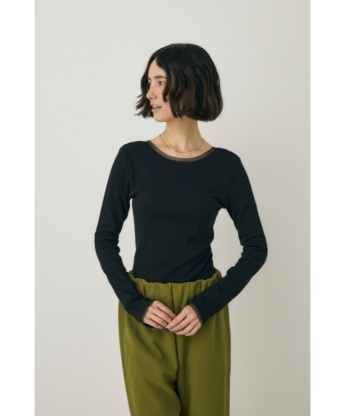 M_（エムアンダーバー）の「オーガニックコットン×リサイクルポリエステルチュールの2WAY長袖トップス（Tシャツ/カットソー・レディース・ブラック/ライトベージュ/グリーン・FREE）」の9枚目の写真