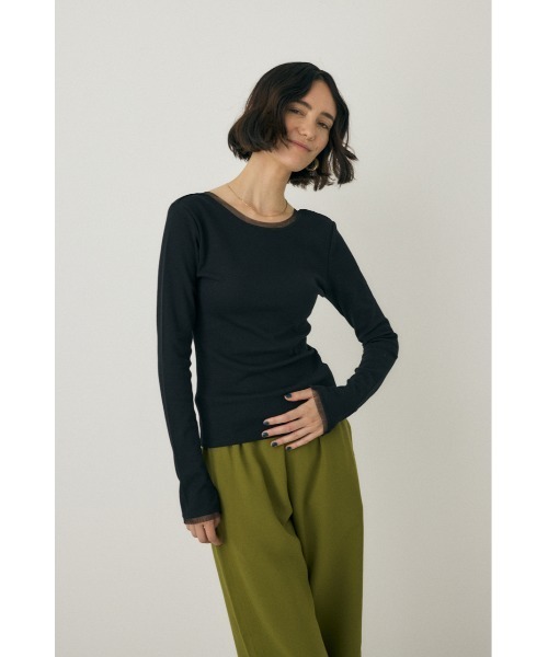 M_（エムアンダーバー）の「オーガニックコットン×リサイクルポリエステルチュールの2WAY長袖トップス（Tシャツ/カットソー・レディース・ブラック/ライトベージュ/グリーン・FREE）」の8枚目の写真