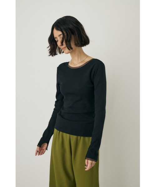 M_（エムアンダーバー）の「オーガニックコットン×リサイクルポリエステルチュールの2WAY長袖トップス（Tシャツ/カットソー・レディース・ブラック/ライトベージュ/グリーン・FREE）」の7枚目の写真