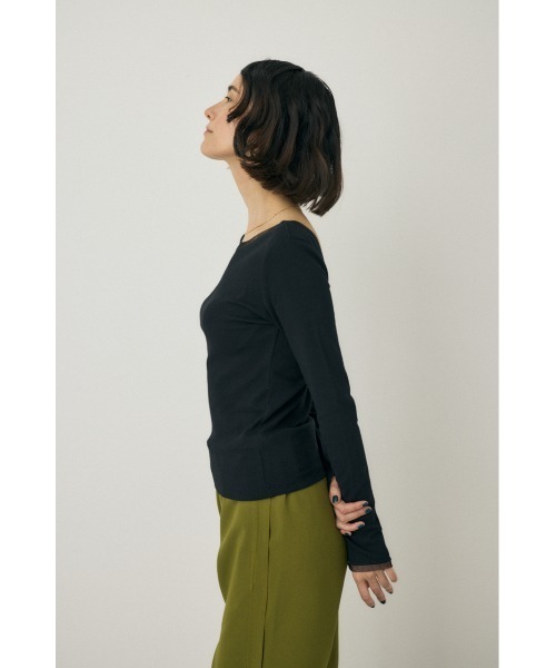 M_（エムアンダーバー）の「オーガニックコットン×リサイクルポリエステルチュールの2WAY長袖トップス（Tシャツ/カットソー・レディース・ブラック/ライトベージュ/グリーン・FREE）」の6枚目の写真