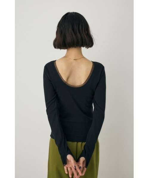 M_（エムアンダーバー）の「オーガニックコットン×リサイクルポリエステルチュールの2WAY長袖トップス（Tシャツ/カットソー・レディース・ブラック/ライトベージュ/グリーン・FREE）」の5枚目の写真