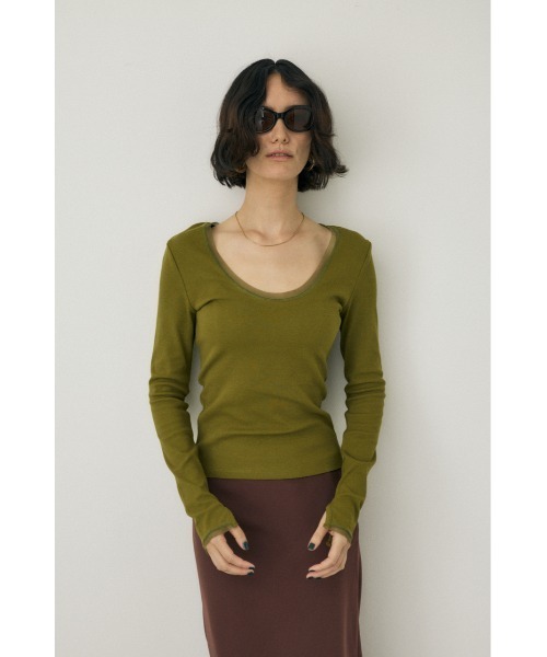 M_（エムアンダーバー）の「オーガニックコットン×リサイクルポリエステルチュールの2WAY長袖トップス（Tシャツ/カットソー・レディース・ブラック/ライトベージュ/グリーン・FREE）」の22枚目の写真