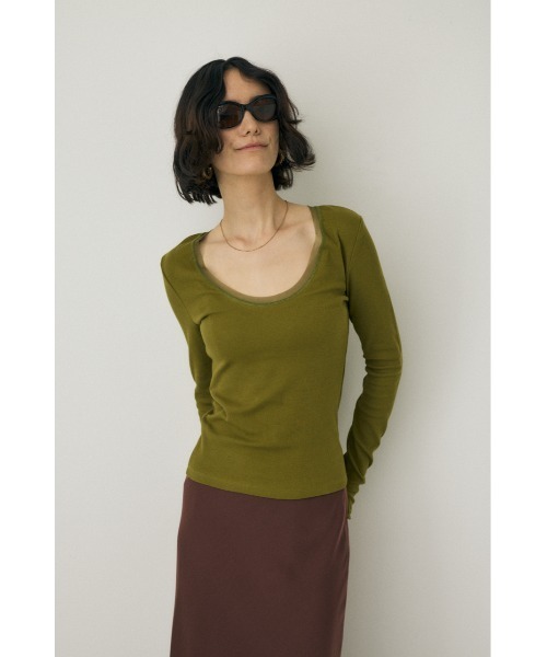 M_（エムアンダーバー）の「オーガニックコットン×リサイクルポリエステルチュールの2WAY長袖トップス（Tシャツ/カットソー・レディース・ブラック/ライトベージュ/グリーン・FREE）」の21枚目の写真