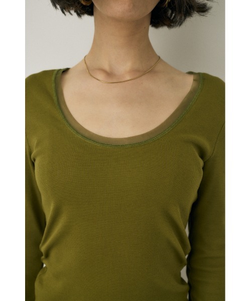 M_（エムアンダーバー）の「オーガニックコットン×リサイクルポリエステルチュールの2WAY長袖トップス（Tシャツ/カットソー・レディース・ブラック/ライトベージュ/グリーン・FREE）」の15枚目の写真