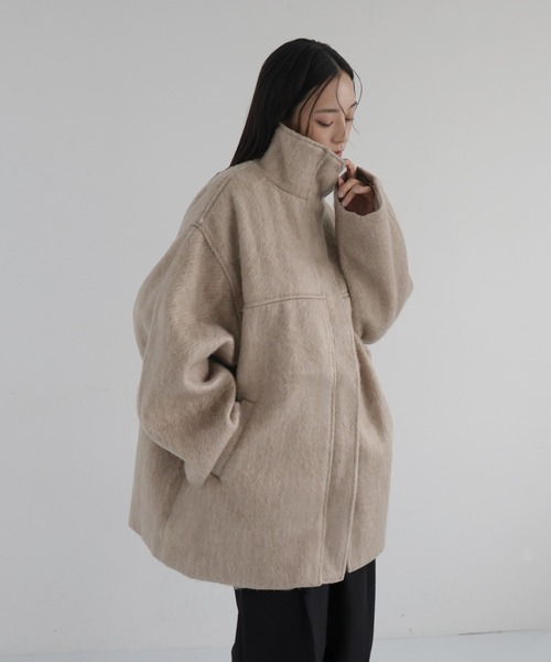 hellam（へラム）の「シャギースタンドカラーコート（ステンカラーコート・レディース・アイボリー/杢グレー/チャコール/ブラウン/マスタード/カーキ/ホワイト/グレー/ベージュ・FREE）」の7枚目の写真