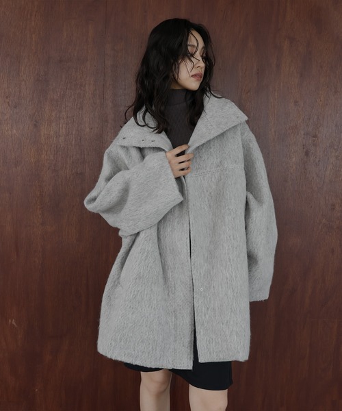 シャギースタンドカラーコート（ステンカラーコート）｜hellam