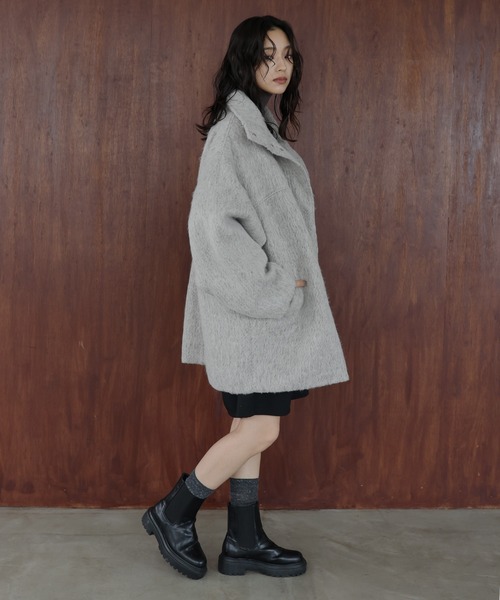 シャギースタンドカラーコート（ステンカラーコート）｜hellam