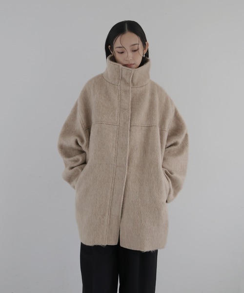 hellam（へラム）の「シャギースタンドカラーコート（ステンカラーコート・レディース・アイボリー/杢グレー/チャコール/ブラウン/マスタード/カーキ/ホワイト/グレー/ベージュ・FREE）」の10枚目の写真