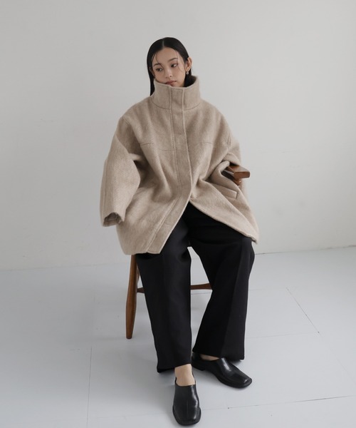 hellam（へラム）の「シャギースタンドカラーコート（ステンカラーコート・レディース・アイボリー/杢グレー/チャコール/ブラウン/マスタード/カーキ/ホワイト/グレー/ベージュ・FREE）」の11枚目の写真