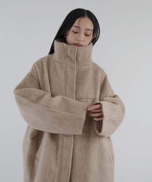 hellam（へラム）の「シャギースタンドカラーコート（ステンカラーコート・レディース・アイボリー/杢グレー/チャコール/ブラウン/マスタード/カーキ/ホワイト/グレー/ベージュ・FREE）」の15枚目の写真