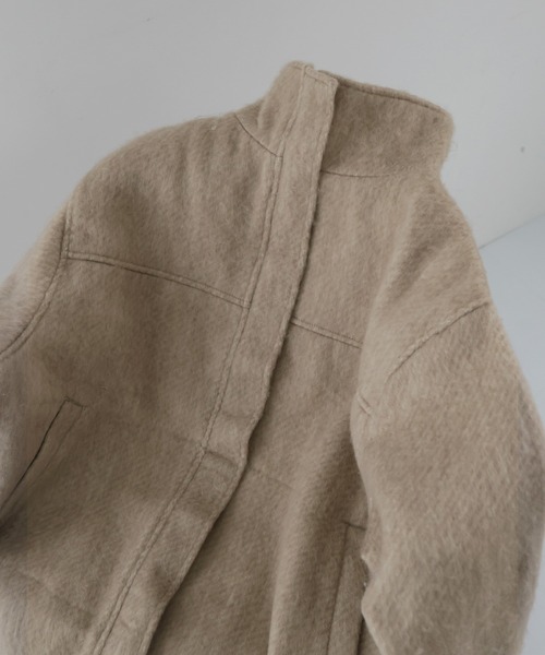 hellam（へラム）の「シャギースタンドカラーコート（ステンカラーコート・レディース・アイボリー/杢グレー/チャコール/ブラウン/マスタード/カーキ/ホワイト/グレー/ベージュ・FREE）」の17枚目の写真