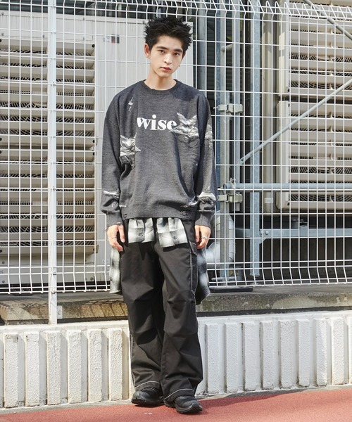 WEGO(ウィゴー)の「WEGO/ダメージジャガードニットプルオーバー(ニット/セーター・メンズ・オフホワイト/スミクロ/ブラック/グレー・MEDIUM/LARGE)」の6枚目の写真