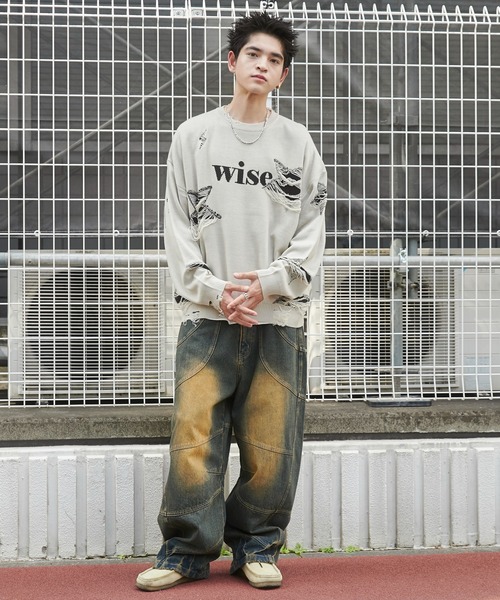 WEGO(ウィゴー)の「WEGO/ダメージジャガードニットプルオーバー(ニット/セーター・メンズ・オフホワイト/スミクロ/ブラック/グレー・MEDIUM/LARGE)」の10枚目の写真