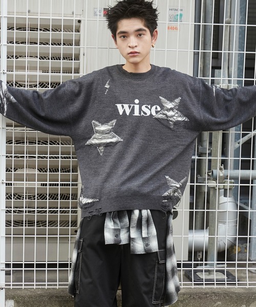 WEGO(ウィゴー)の「WEGO/ダメージジャガードニットプルオーバー(ニット/セーター・メンズ・オフホワイト/スミクロ/ブラック/グレー・MEDIUM/LARGE)」の11枚目の写真