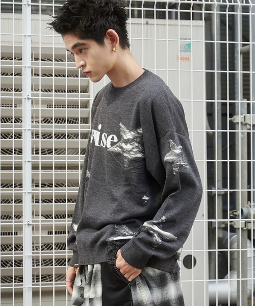 WEGO(ウィゴー)の「WEGO/ダメージジャガードニットプルオーバー(ニット/セーター・メンズ・オフホワイト/スミクロ/ブラック/グレー・MEDIUM/LARGE)」の12枚目の写真