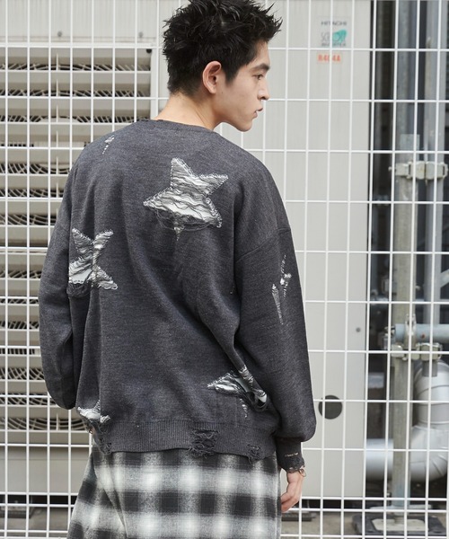 WEGO(ウィゴー)の「WEGO/ダメージジャガードニットプルオーバー(ニット/セーター・メンズ・オフホワイト/スミクロ/ブラック/グレー・MEDIUM/LARGE)」の13枚目の写真
